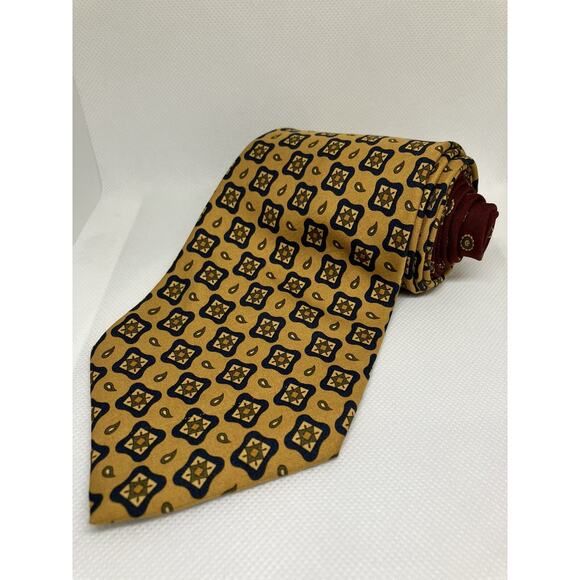 Tommy Hilfiger Tie Yellow Geometric Pattern Two Tone Design - Picture 1 of 7